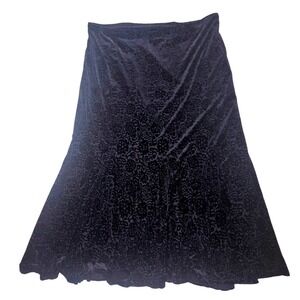 Clothing Co by Notations Black Velvet Burnout Floral Trumpet Midi Skirt Large